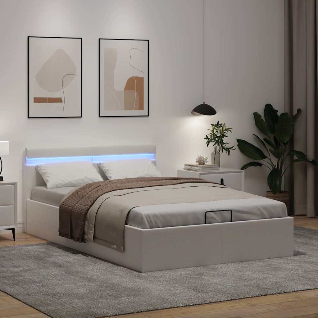 Bedframe met opslag hydraulisch LED kunstleer wit 140x200 cm is nu te koop bij PeponiXL, paradijselijk wonen!