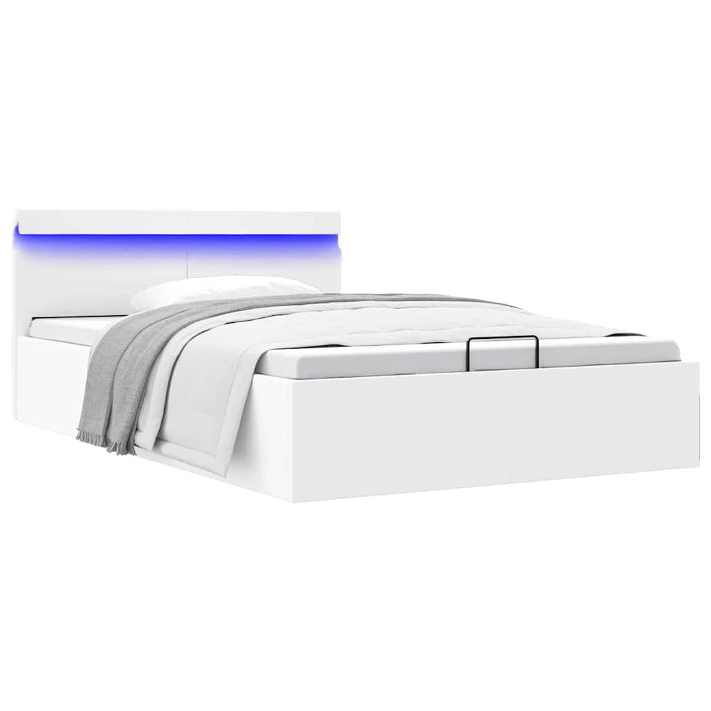 Bedframe met opslag hydraulisch LED kunstleer wit 140x200 cm is nu te koop bij PeponiXL, paradijselijk wonen!