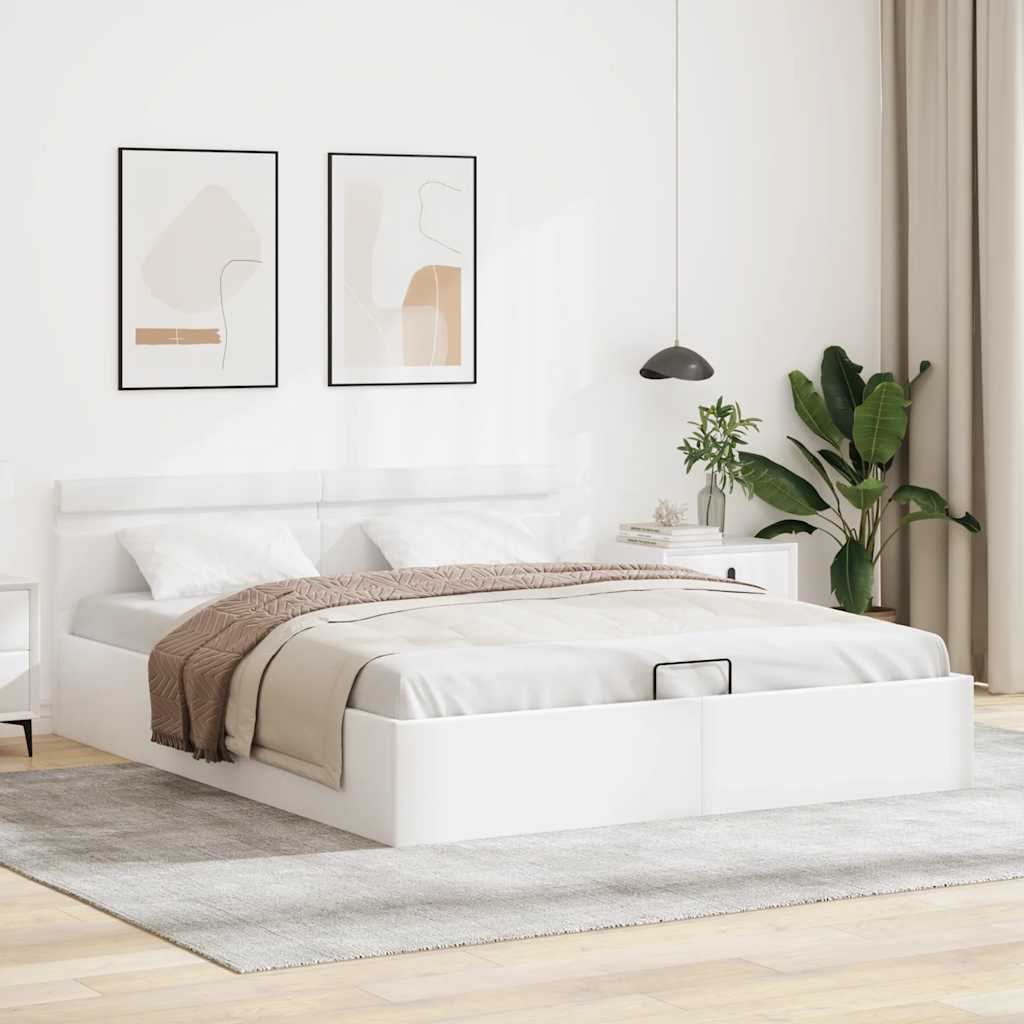 Bedframe met opslag hydraulisch LED kunstleer wit 160x200 cm is nu te koop bij PeponiXL, paradijselijk wonen!