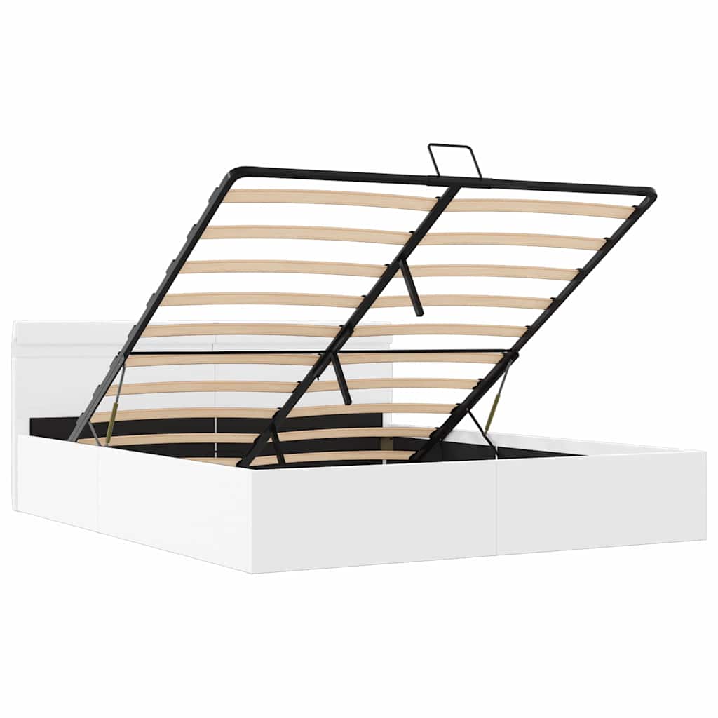 Bedframe met opslag hydraulisch LED kunstleer wit 160x200 cm is nu te koop bij PeponiXL, paradijselijk wonen!