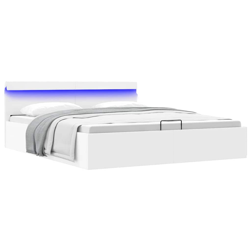 Bedframe met opslag hydraulisch LED kunstleer wit 160x200 cm is nu te koop bij PeponiXL, paradijselijk wonen!