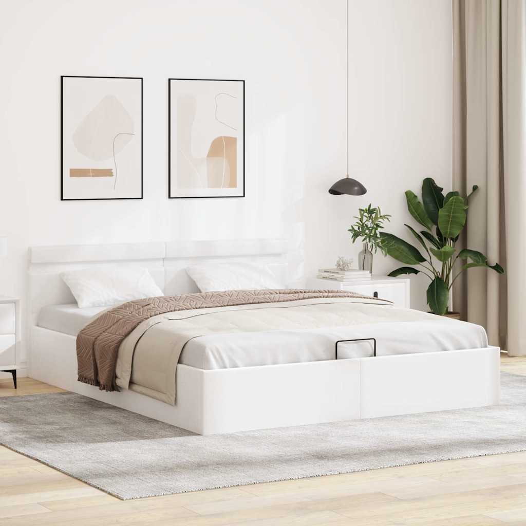 Bedframe met opslag hydraulisch LED kunstleer wit 180x200 cm is nu te koop bij PeponiXL, paradijselijk wonen!