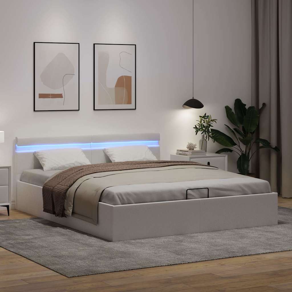 Bedframe met opslag hydraulisch LED kunstleer wit 180x200 cm is nu te koop bij PeponiXL, paradijselijk wonen!