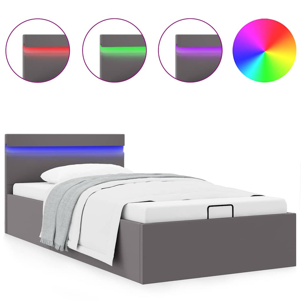 Bedframe met opslag hydraulisch LED kunstleer grijs 90x200 cm is nu te koop bij PeponiXL, paradijselijk wonen!