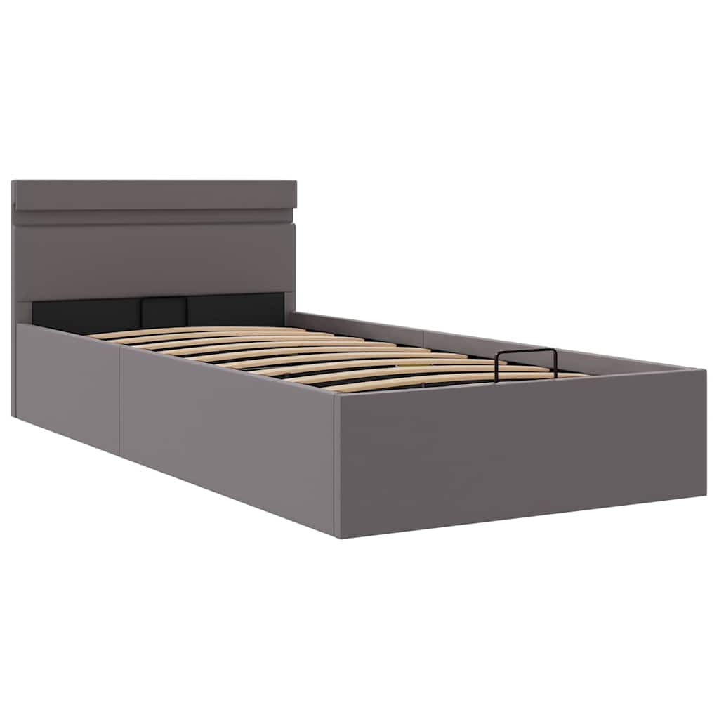 Bedframe met opslag hydraulisch LED kunstleer grijs 90x200 cm is nu te koop bij PeponiXL, paradijselijk wonen!