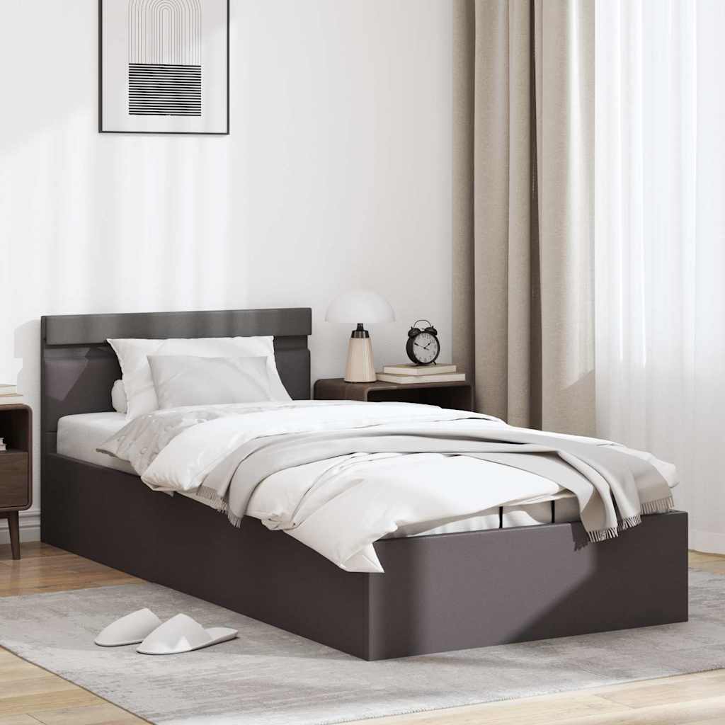 Bedframe met opslag hydraulisch LED kunstleer grijs 90x200 cm is nu te koop bij PeponiXL, paradijselijk wonen!