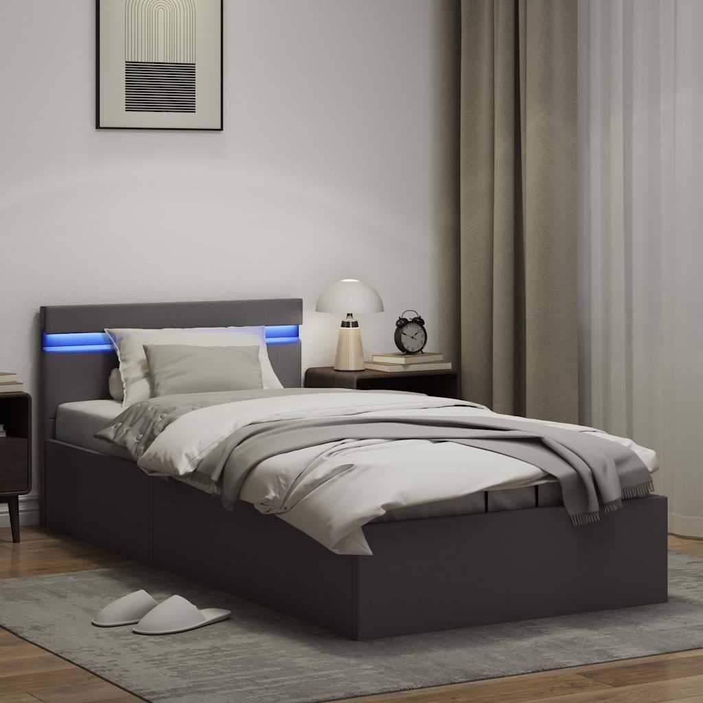Bedframe met opslag hydraulisch LED kunstleer grijs 90x200 cm is nu te koop bij PeponiXL, paradijselijk wonen!