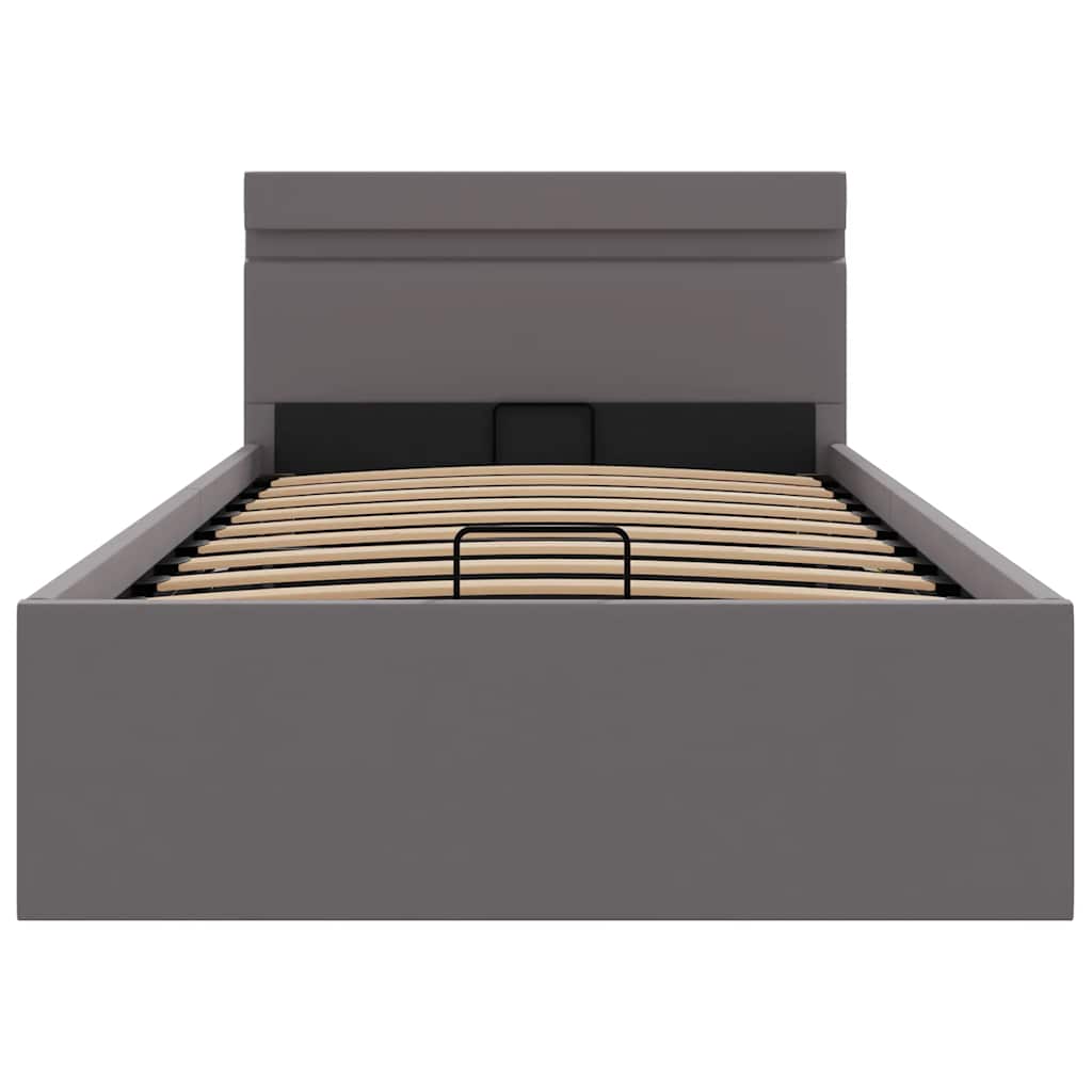 Bedframe met opslag hydraulisch LED kunstleer grijs 90x200 cm is nu te koop bij PeponiXL, paradijselijk wonen!