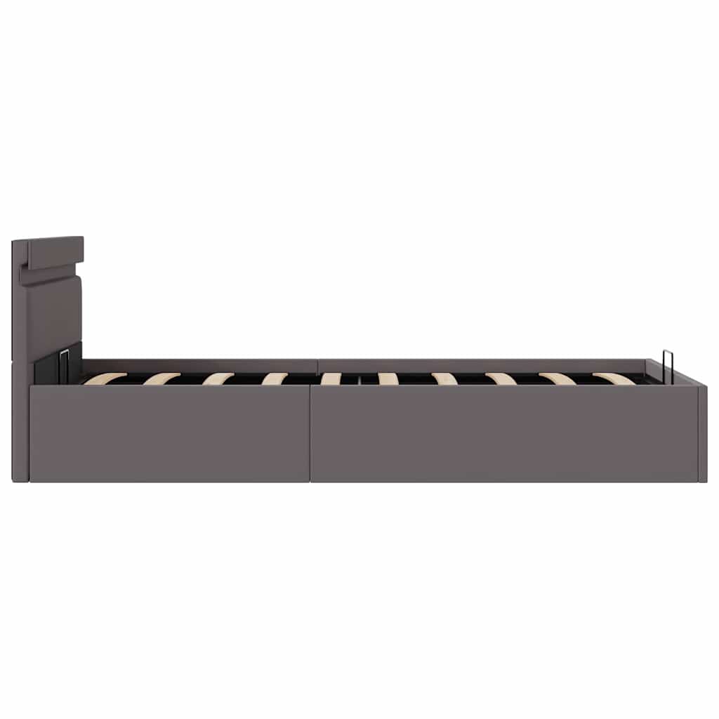 Bedframe met opslag hydraulisch LED kunstleer grijs 90x200 cm is nu te koop bij PeponiXL, paradijselijk wonen!