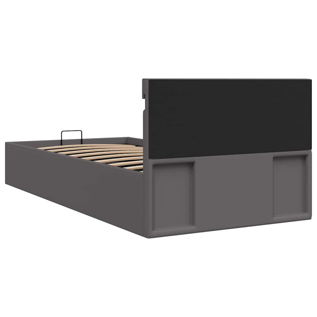 Bedframe met opslag hydraulisch LED kunstleer grijs 90x200 cm is nu te koop bij PeponiXL, paradijselijk wonen!