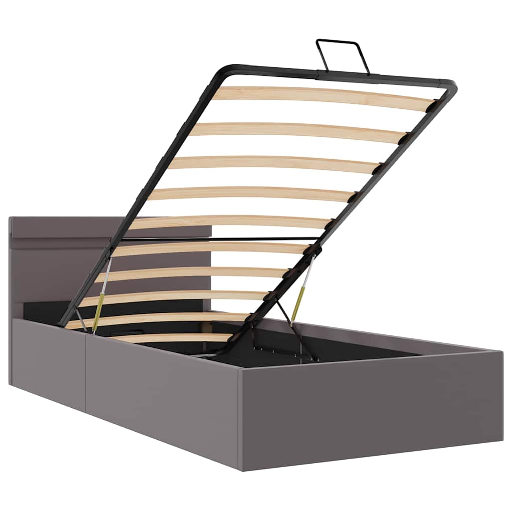 Bedframe met opslag hydraulisch LED kunstleer grijs 90x200 cm is nu te koop bij PeponiXL, paradijselijk wonen!