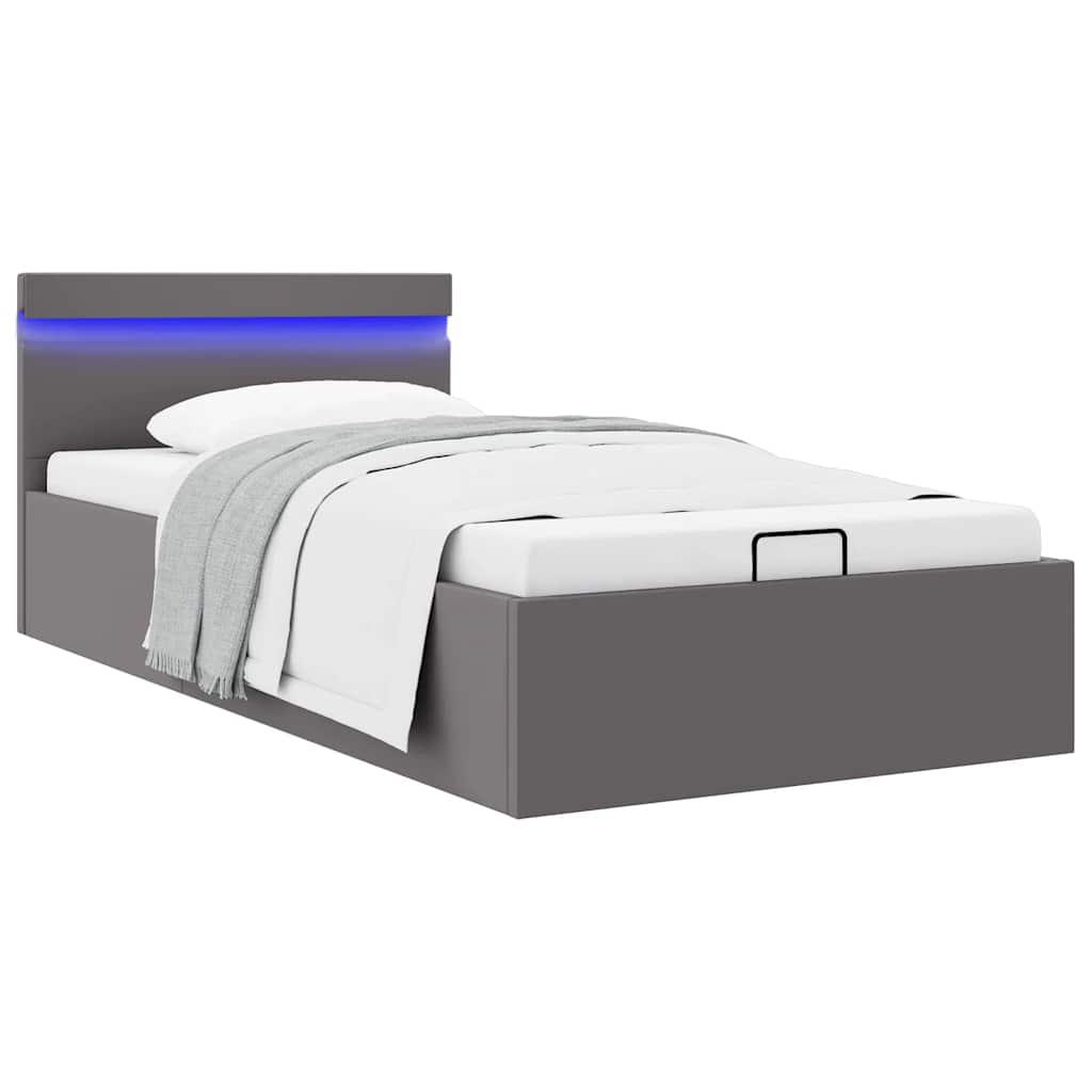 Bedframe met opslag hydraulisch LED kunstleer grijs 90x200 cm is nu te koop bij PeponiXL, paradijselijk wonen!