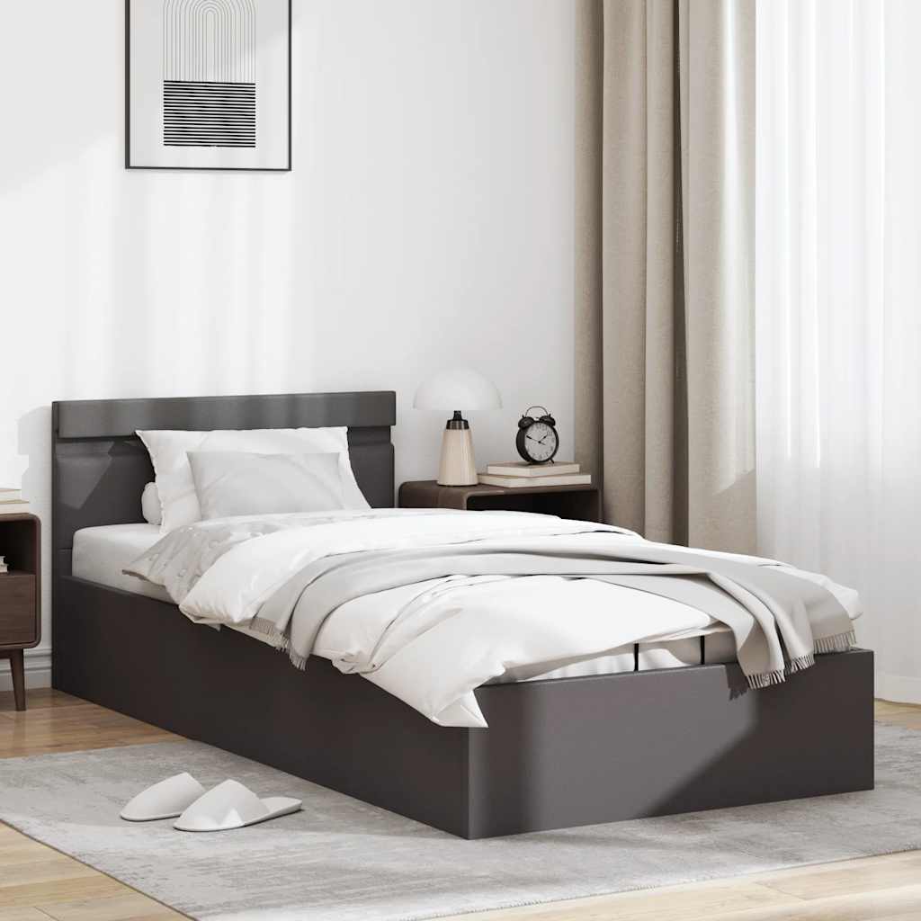 Bedframe met opslag hydraulisch LED kunstleer grijs 100x200 cm is nu te koop bij PeponiXL, paradijselijk wonen!