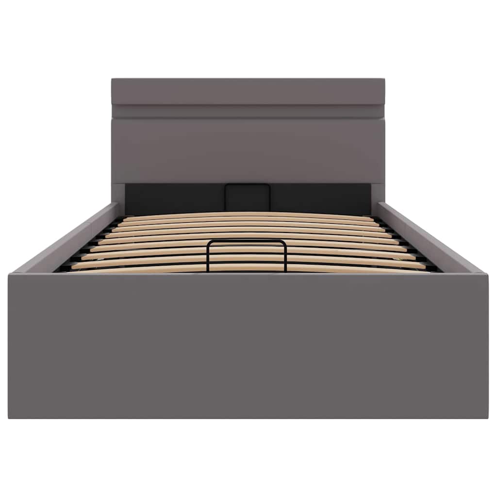 Bedframe met opslag hydraulisch LED kunstleer grijs 100x200 cm is nu te koop bij PeponiXL, paradijselijk wonen!