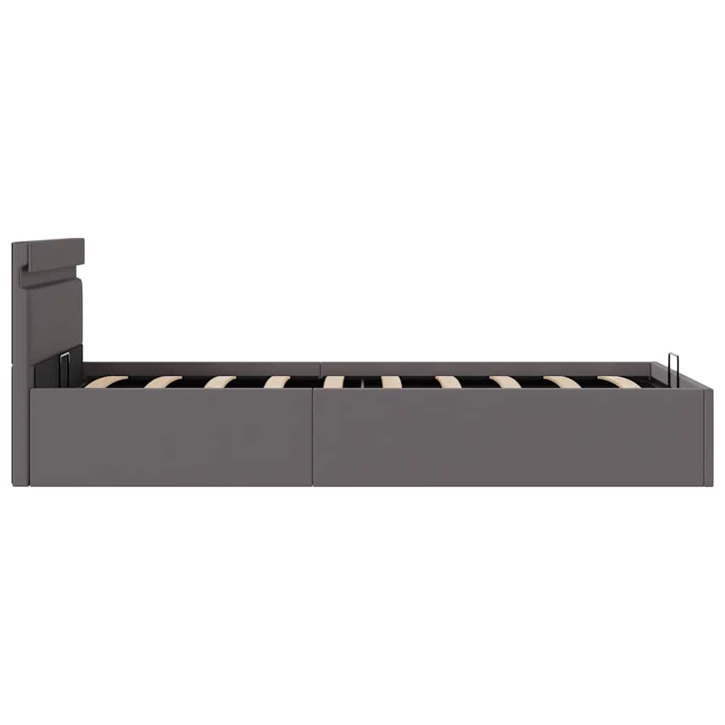 Bedframe met opslag hydraulisch LED kunstleer grijs 100x200 cm is nu te koop bij PeponiXL, paradijselijk wonen!