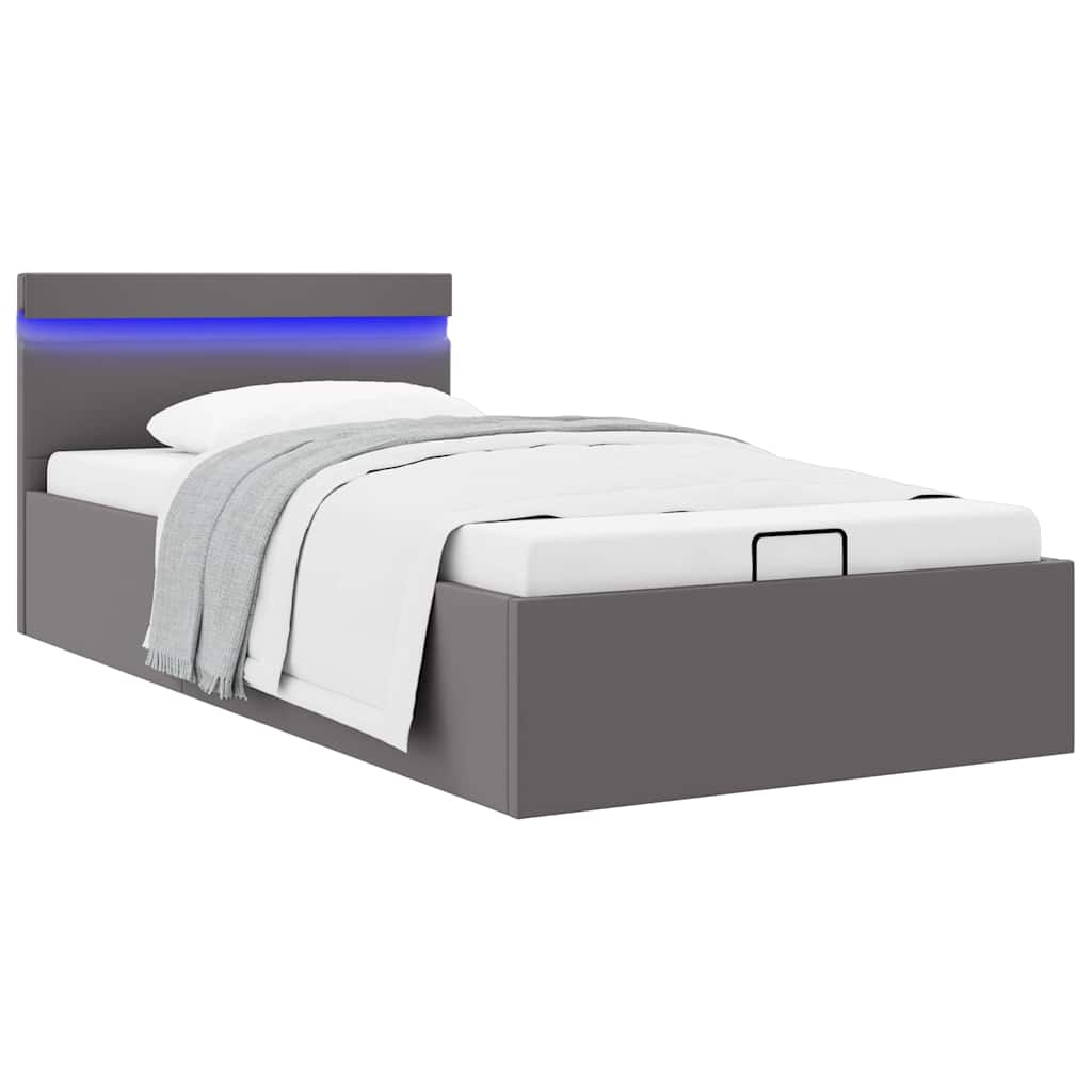 Bedframe met opslag hydraulisch LED kunstleer grijs 100x200 cm is nu te koop bij PeponiXL, paradijselijk wonen!