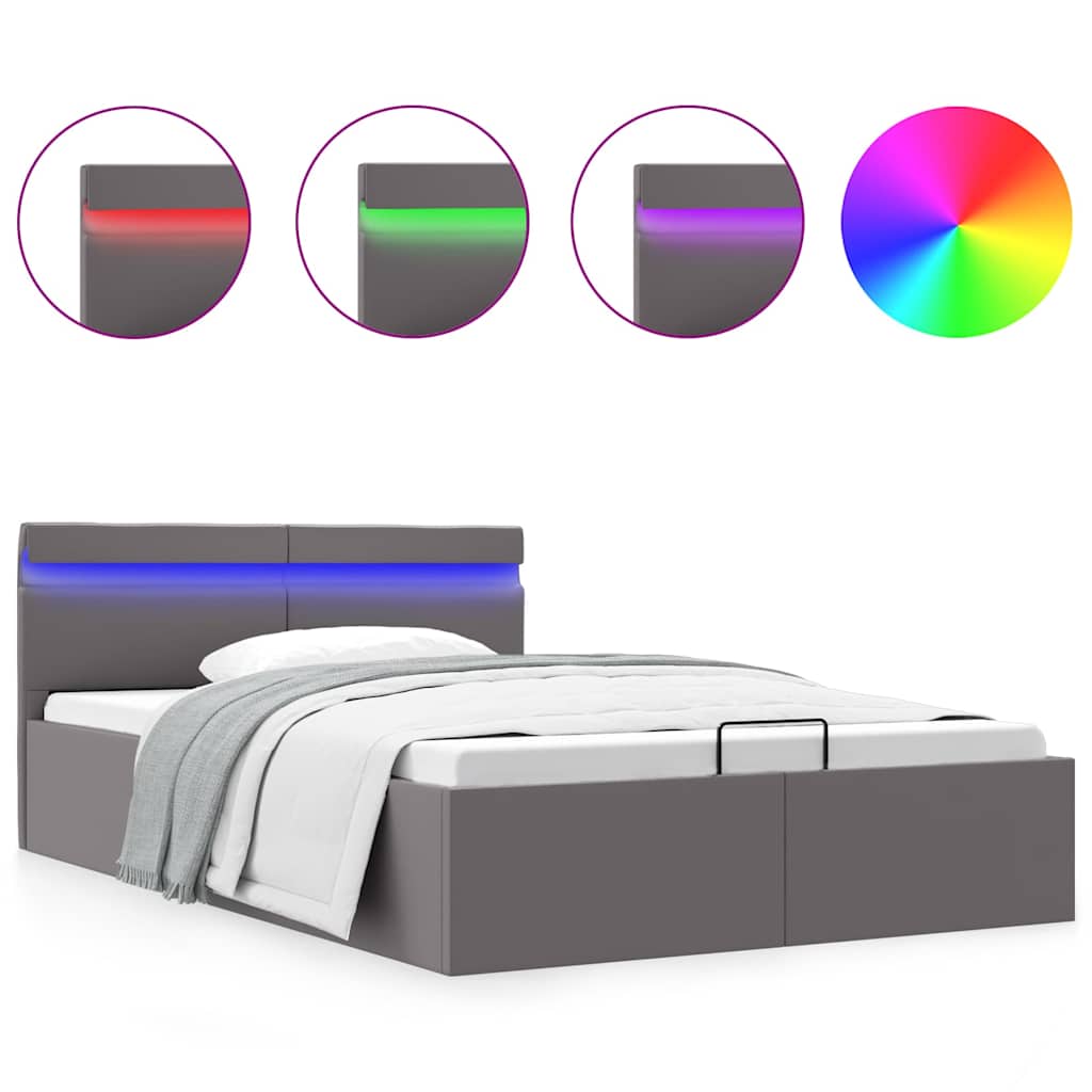 Bedframe met opslag hydraulisch LED kunstleer grijs 120x200 cm is nu te koop bij PeponiXL, paradijselijk wonen!