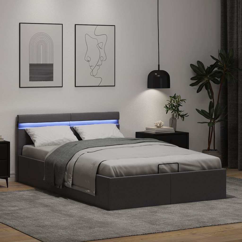 Bedframe met opslag hydraulisch LED kunstleer grijs 120x200 cm is nu te koop bij PeponiXL, paradijselijk wonen!