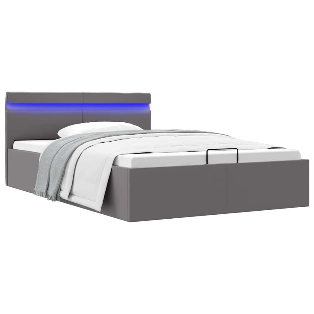 Bedframe met opslag hydraulisch LED kunstleer grijs 120x200 cm is nu te koop bij PeponiXL, paradijselijk wonen!