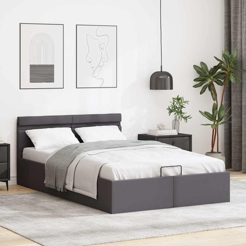 Bedframe met opslag hydraulisch LED kunstleer grijs 140x200 cm is nu te koop bij PeponiXL, paradijselijk wonen!