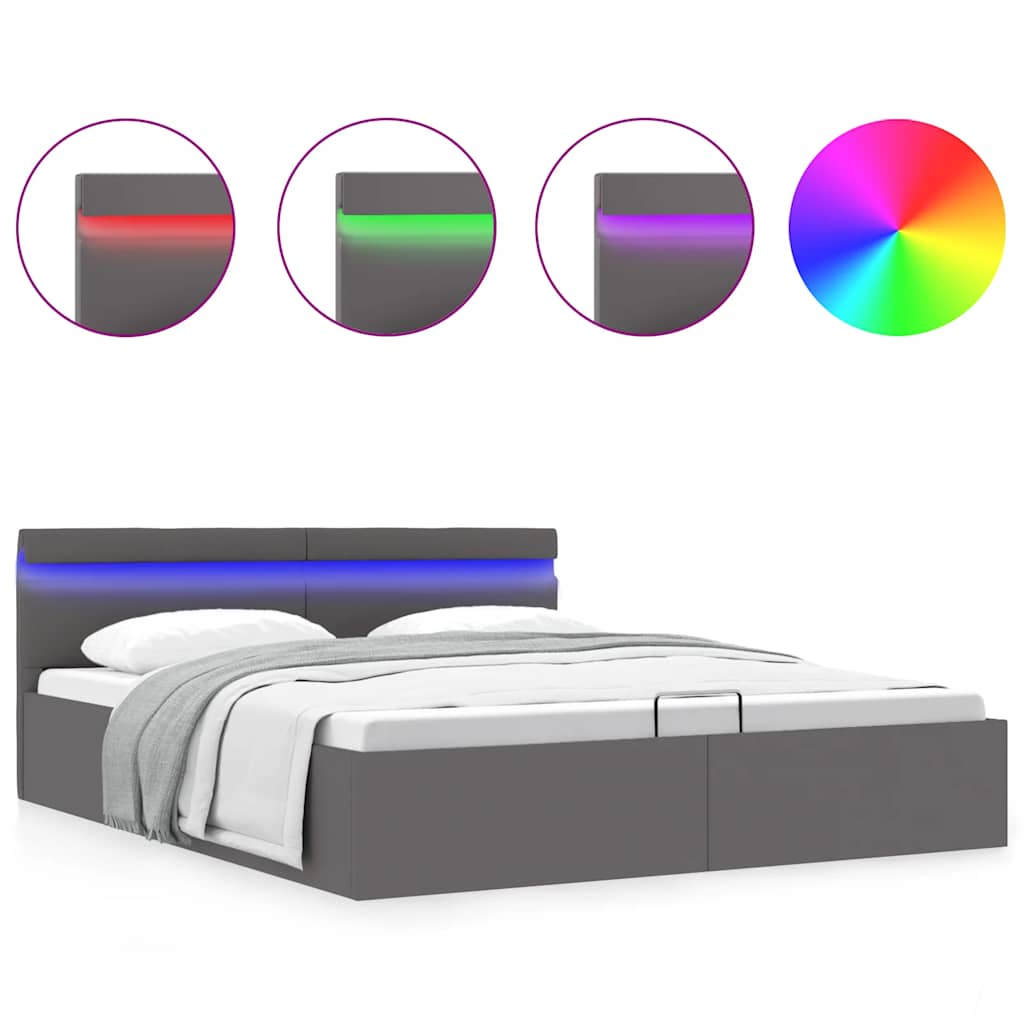 Bedframe met opslag hydraulisch LED kunstleer grijs 160x200 cm is nu te koop bij PeponiXL, paradijselijk wonen!