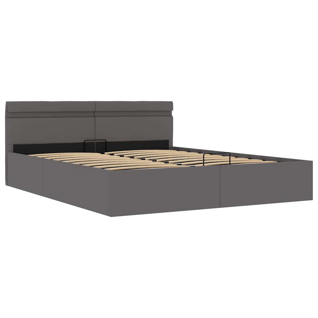 Bedframe met opslag hydraulisch LED kunstleer grijs 160x200 cm is nu te koop bij PeponiXL, paradijselijk wonen!