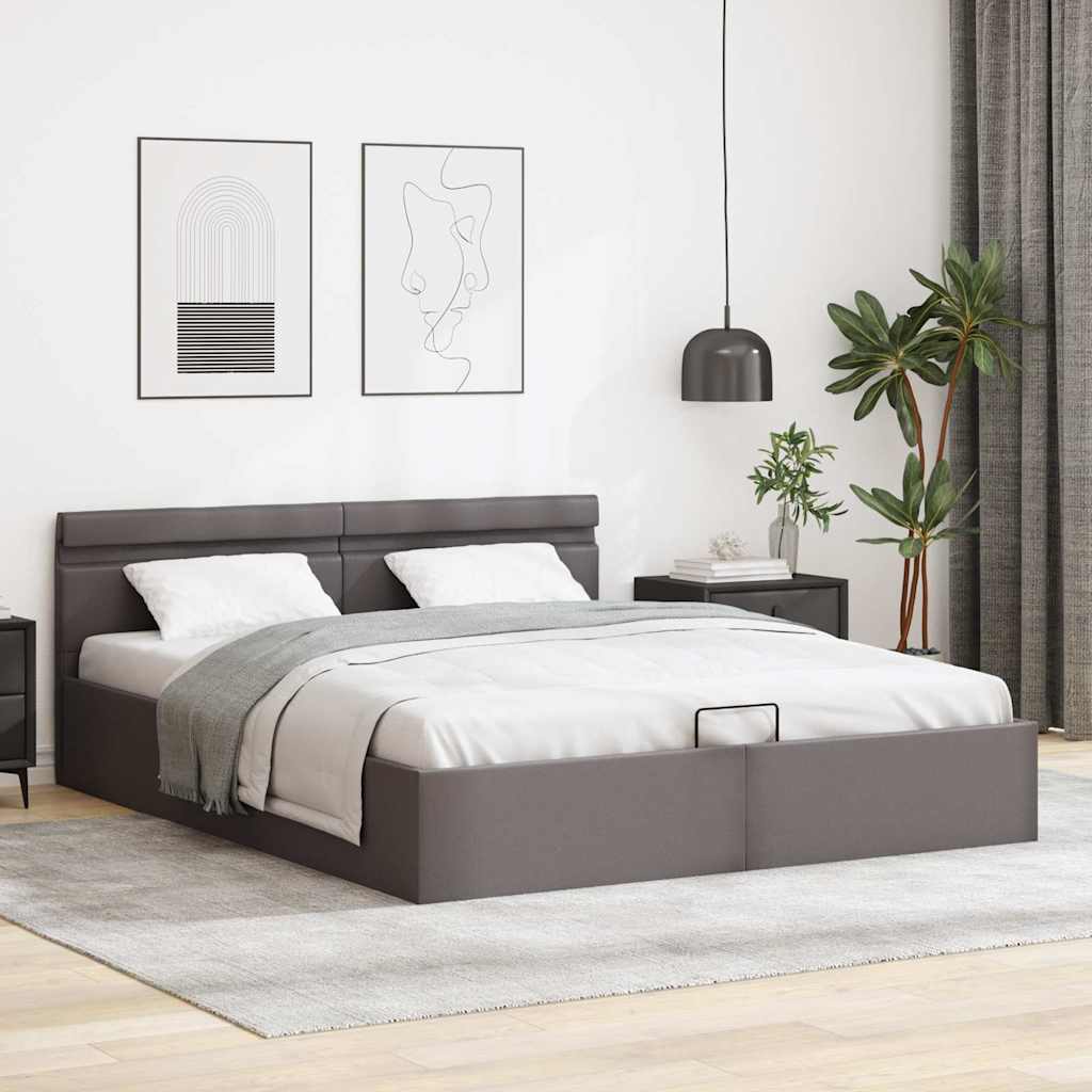 Bedframe met opslag hydraulisch LED kunstleer grijs 160x200 cm is nu te koop bij PeponiXL, paradijselijk wonen!
