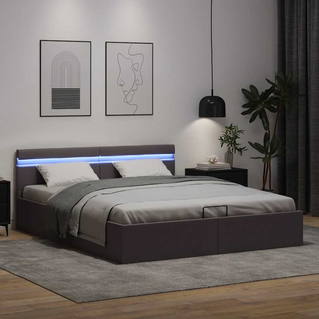 Bedframe met opslag hydraulisch LED kunstleer grijs 160x200 cm is nu te koop bij PeponiXL, paradijselijk wonen!