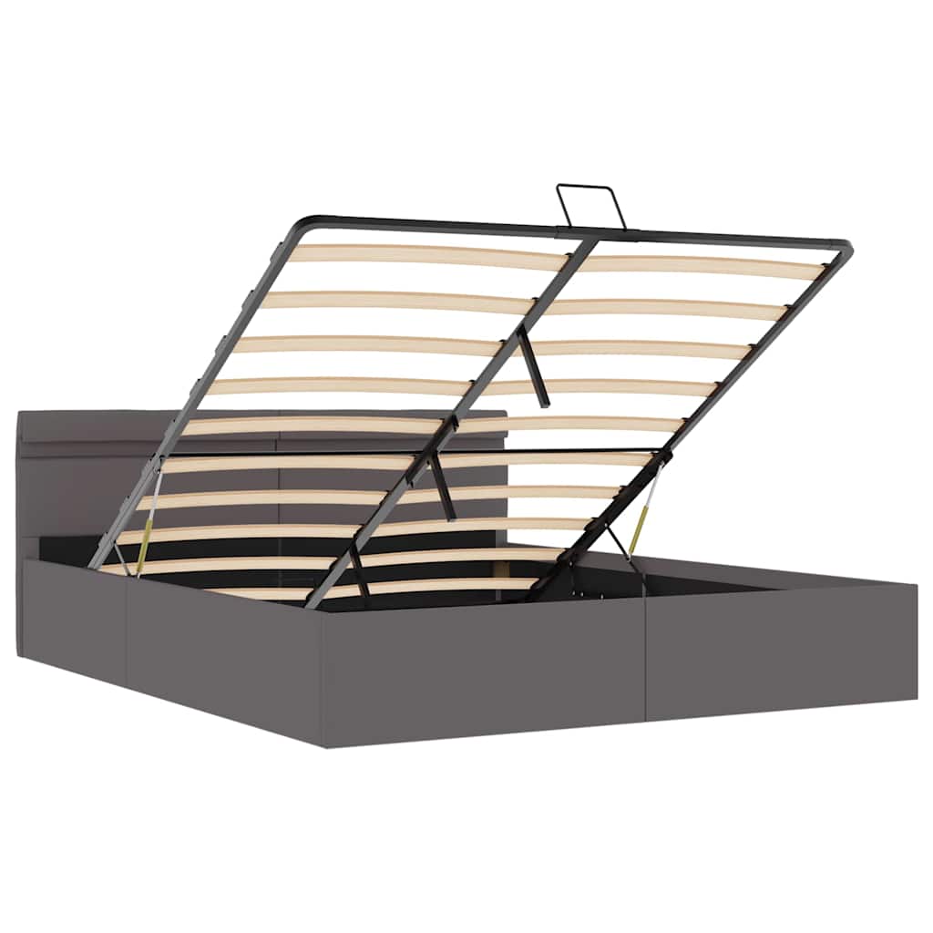 Bedframe met opslag hydraulisch LED kunstleer grijs 160x200 cm is nu te koop bij PeponiXL, paradijselijk wonen!