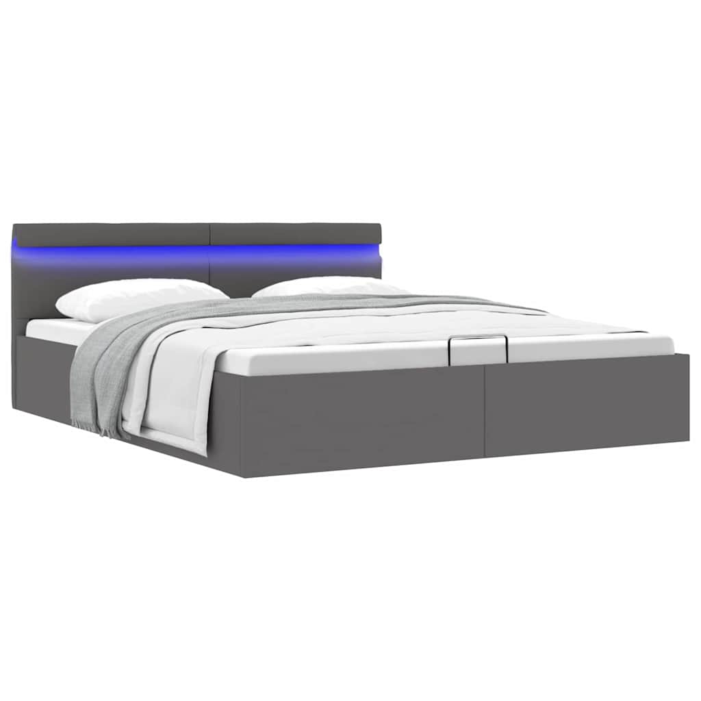 Bedframe met opslag hydraulisch LED kunstleer grijs 160x200 cm is nu te koop bij PeponiXL, paradijselijk wonen!
