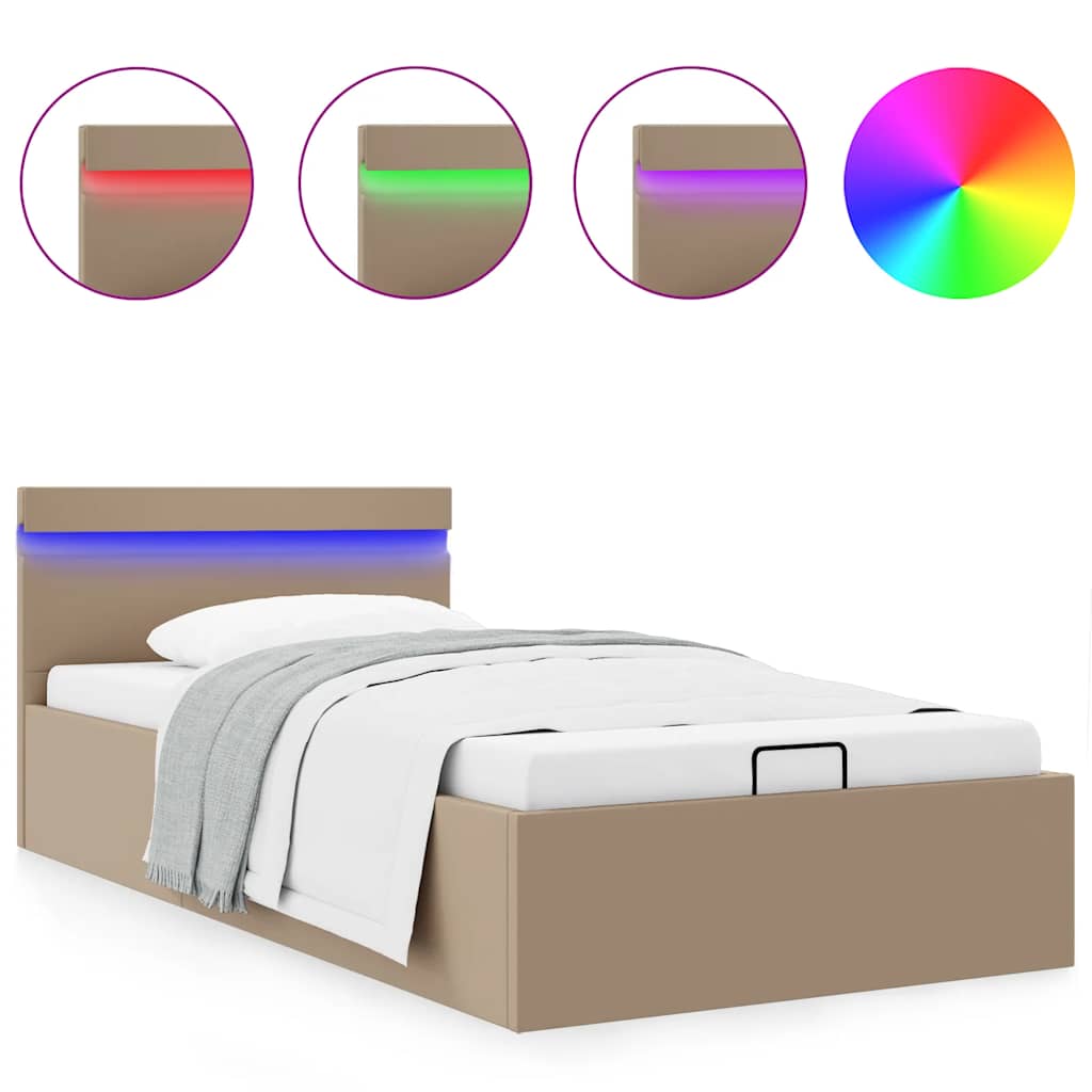 Bedframe met opslag en LED kunstleer cappuccino 100x200 cm is nu te koop bij PeponiXL, paradijselijk wonen!
