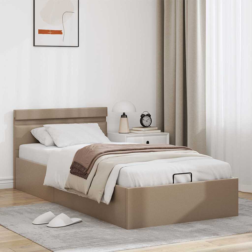 Bedframe met opslag en LED kunstleer cappuccino 100x200 cm is nu te koop bij PeponiXL, paradijselijk wonen!
