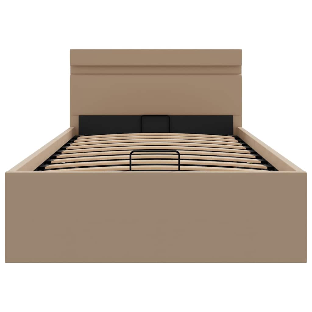 Bedframe met opslag en LED kunstleer cappuccino 100x200 cm is nu te koop bij PeponiXL, paradijselijk wonen!