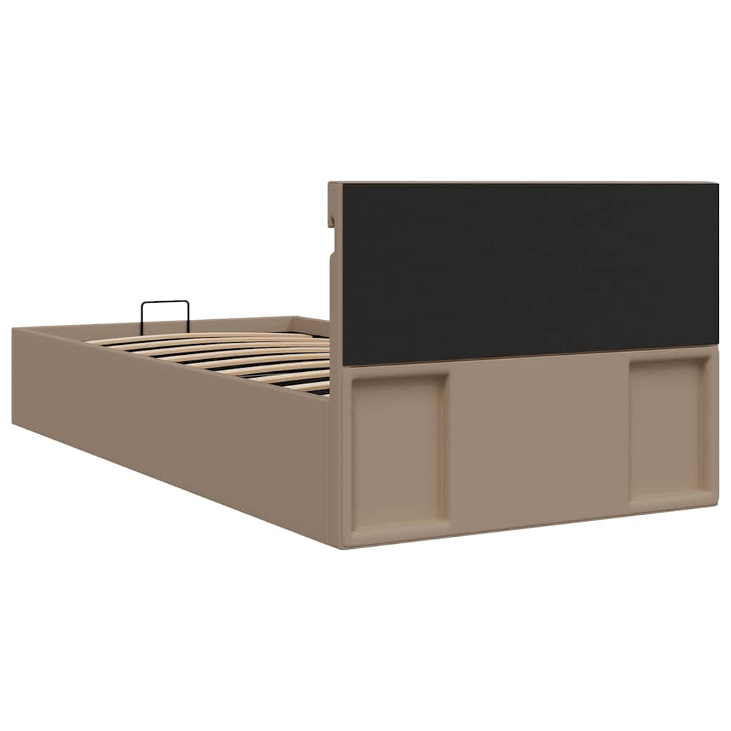 Bedframe met opslag en LED kunstleer cappuccino 100x200 cm is nu te koop bij PeponiXL, paradijselijk wonen!