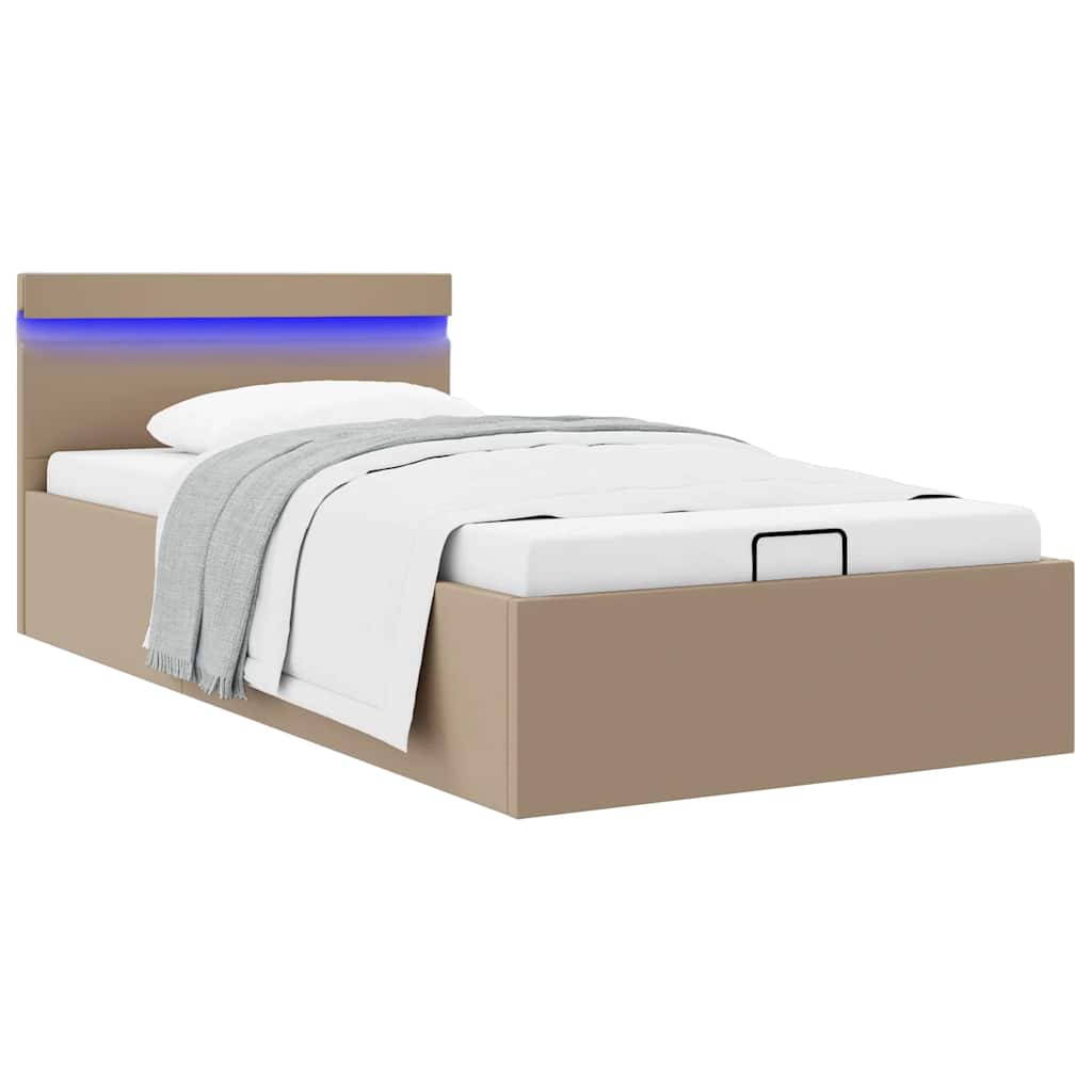 Bedframe met opslag en LED kunstleer cappuccino 100x200 cm is nu te koop bij PeponiXL, paradijselijk wonen!