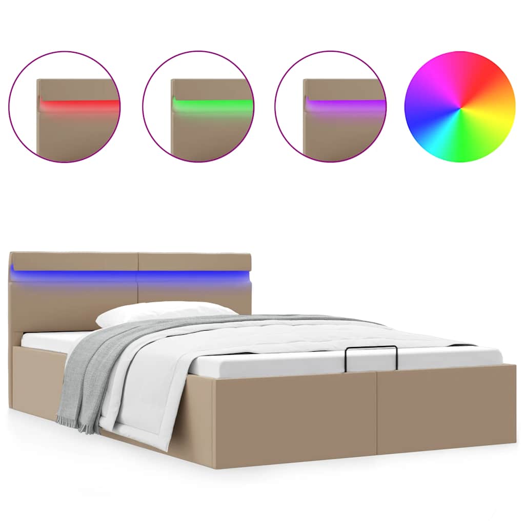 Bedframe met opslag en LED kunstleer cappuccino 140x200 cm is nu te koop bij PeponiXL, paradijselijk wonen!