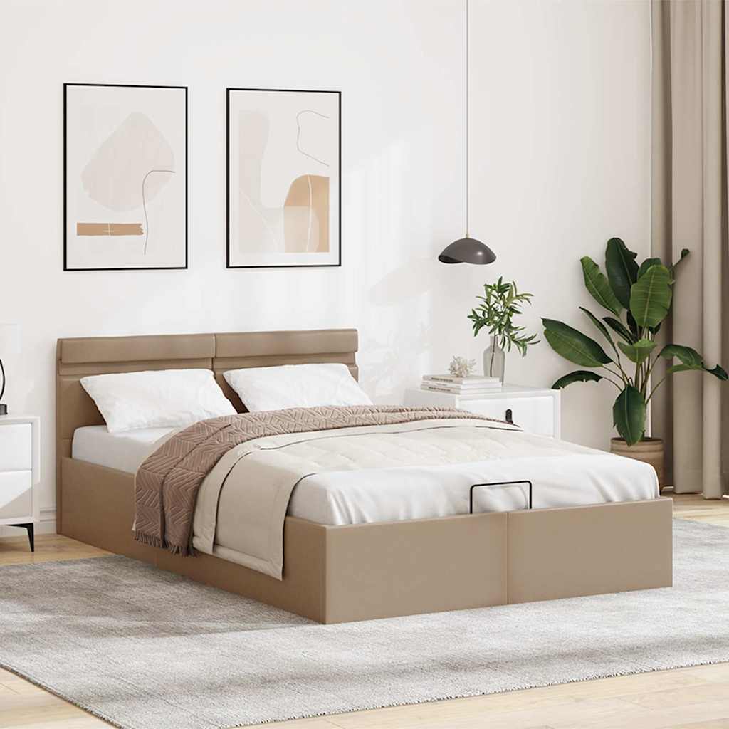 Bedframe met opslag en LED kunstleer cappuccino 140x200 cm is nu te koop bij PeponiXL, paradijselijk wonen!