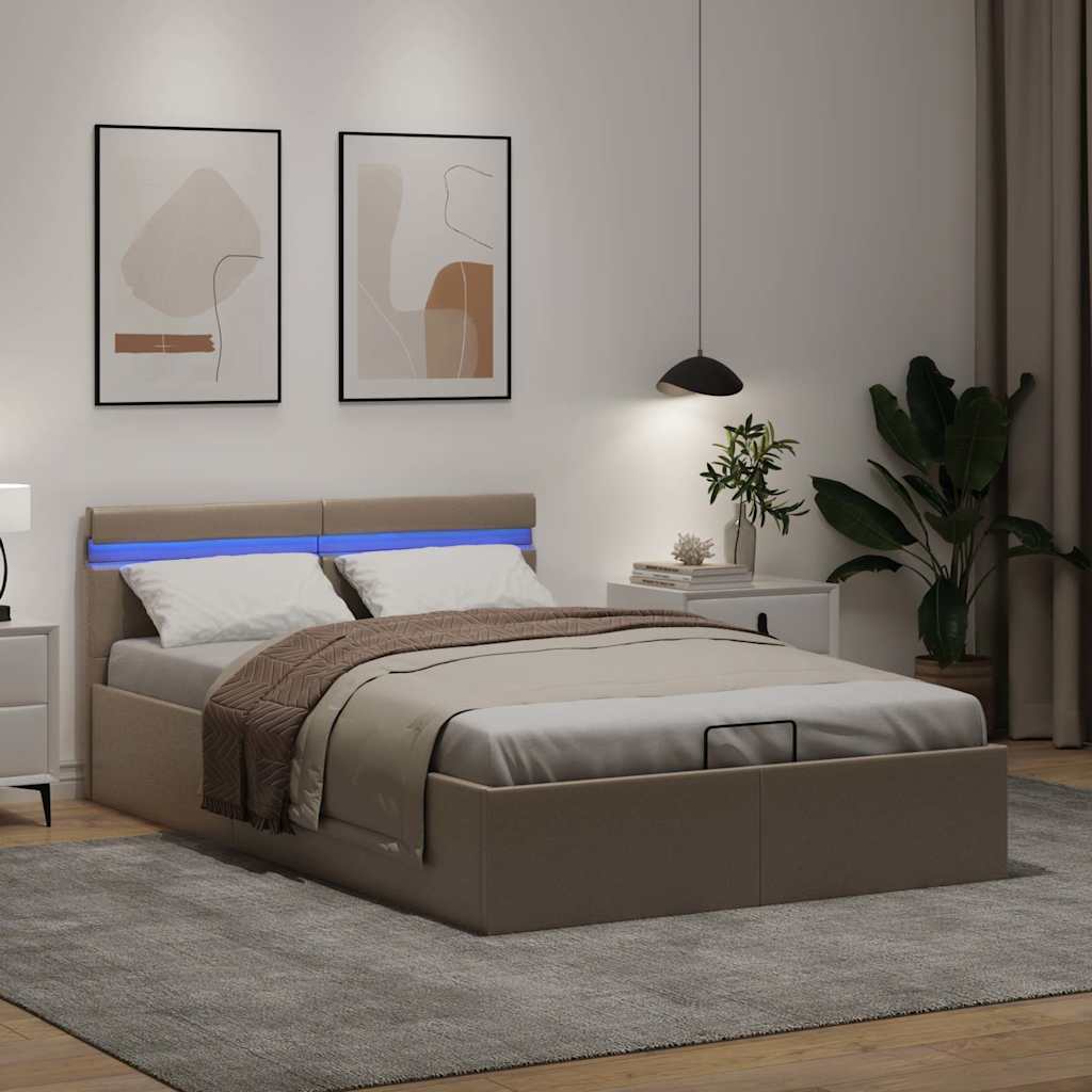 Bedframe met opslag en LED kunstleer cappuccino 140x200 cm is nu te koop bij PeponiXL, paradijselijk wonen!