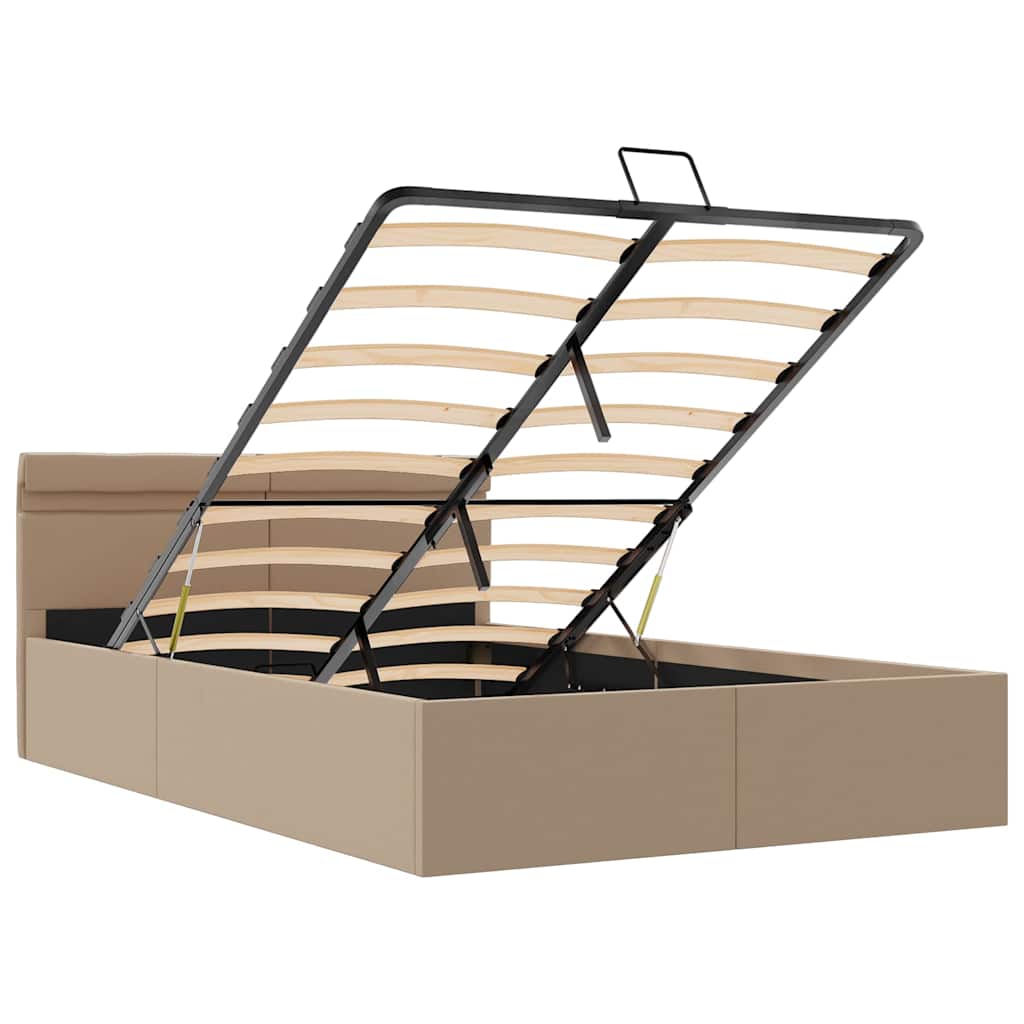 Bedframe met opslag en LED kunstleer cappuccino 140x200 cm is nu te koop bij PeponiXL, paradijselijk wonen!