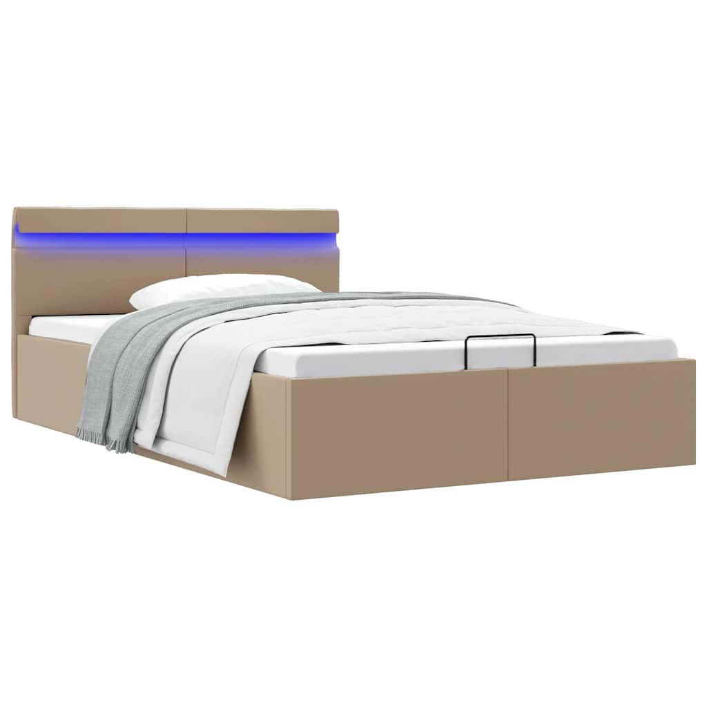 Bedframe met opslag en LED kunstleer cappuccino 140x200 cm is nu te koop bij PeponiXL, paradijselijk wonen!