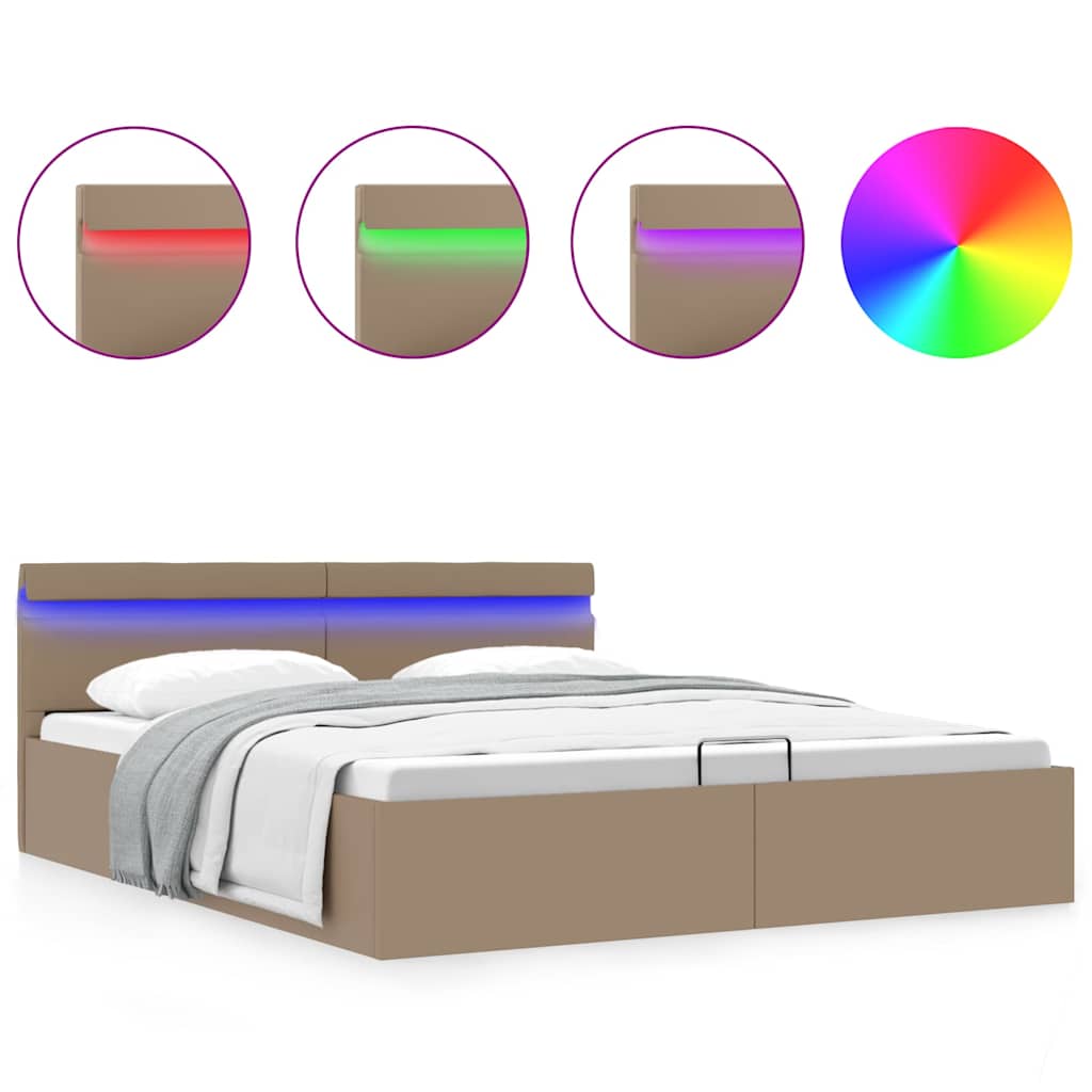 Bedframe met opbergruimte LED kunstleer cappuccino 160x200 cm is nu te koop bij PeponiXL, paradijselijk wonen!