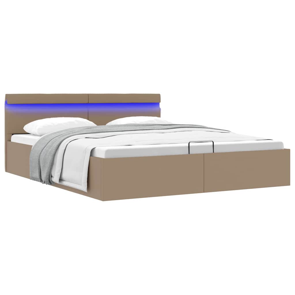 Bedframe met opbergruimte LED kunstleer cappuccino 160x200 cm is nu te koop bij PeponiXL, paradijselijk wonen!