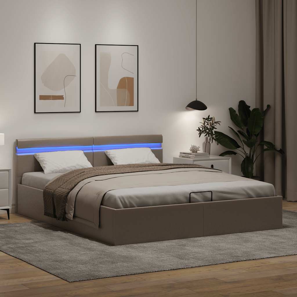 Bedframe met opbergruimte LED kunstleer cappuccino 160x200 cm is nu te koop bij PeponiXL, paradijselijk wonen!