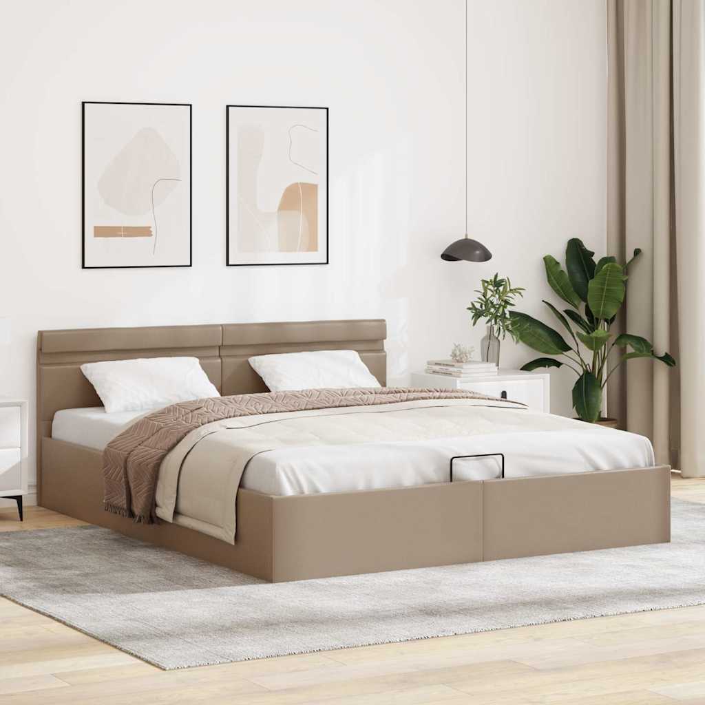 Bedframe met opslag en LED kunstleer cappuccino 180x200 cm is nu te koop bij PeponiXL, paradijselijk wonen!
