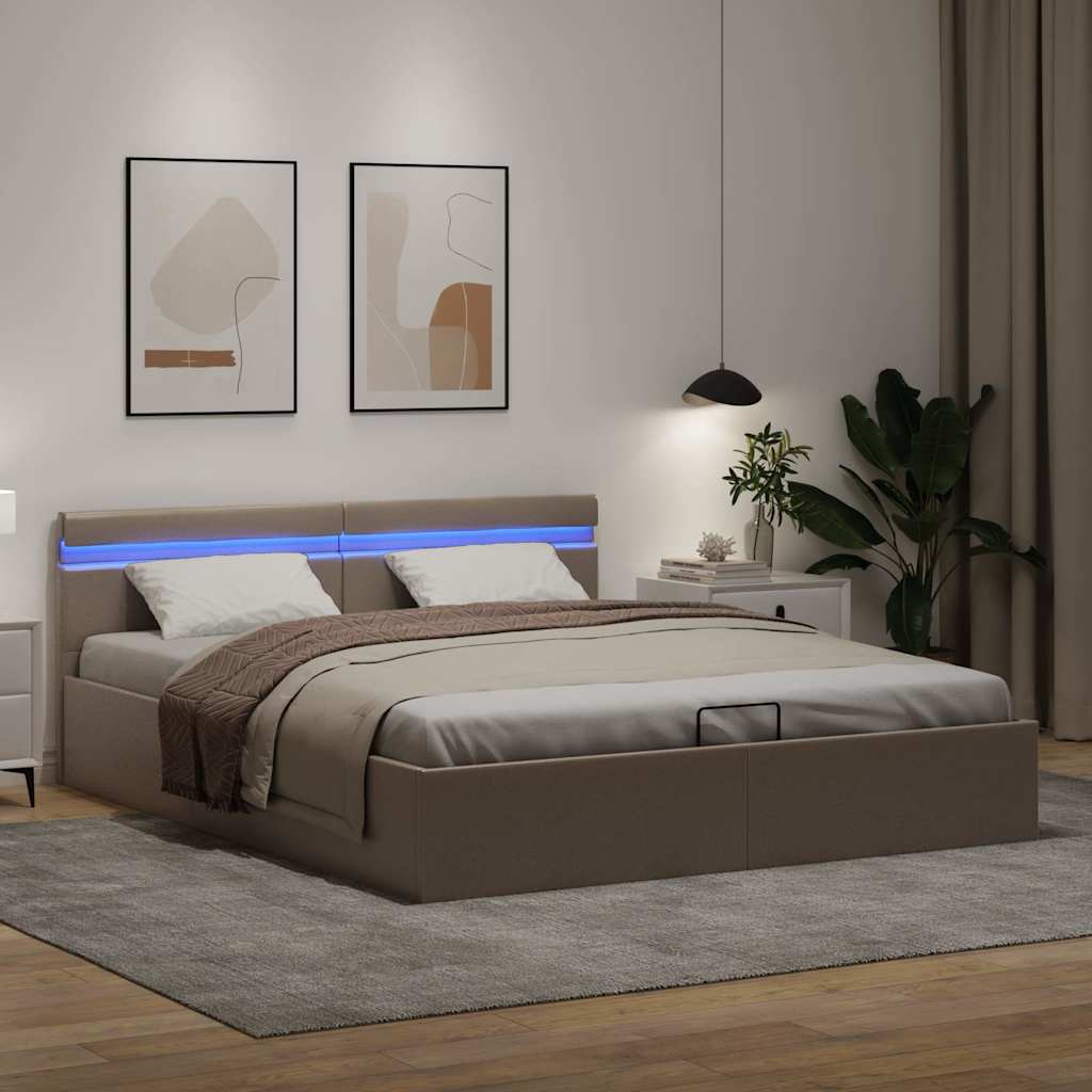 Bedframe met opslag en LED kunstleer cappuccino 180x200 cm is nu te koop bij PeponiXL, paradijselijk wonen!