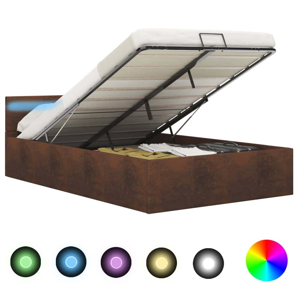 Bedframe met hydraulische opslag en LED stof bruin 120x200 cm is nu te koop bij PeponiXL, paradijselijk wonen!