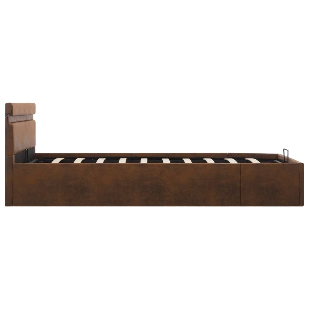 Bedframe met hydraulische opslag en LED stof bruin 120x200 cm is nu te koop bij PeponiXL, paradijselijk wonen!