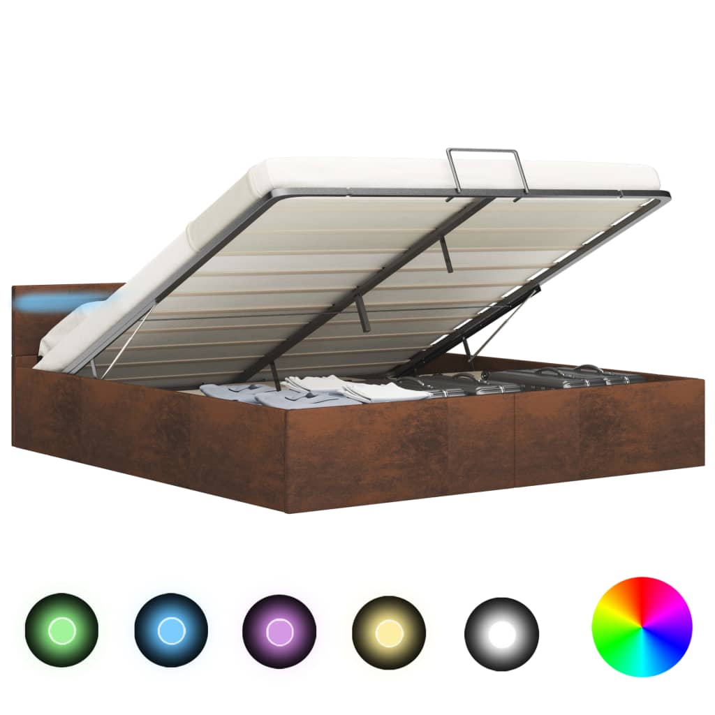 Bedframe met opslag hydraulisch LED stof bruin 180x200 cm is nu te koop bij PeponiXL, paradijselijk wonen!