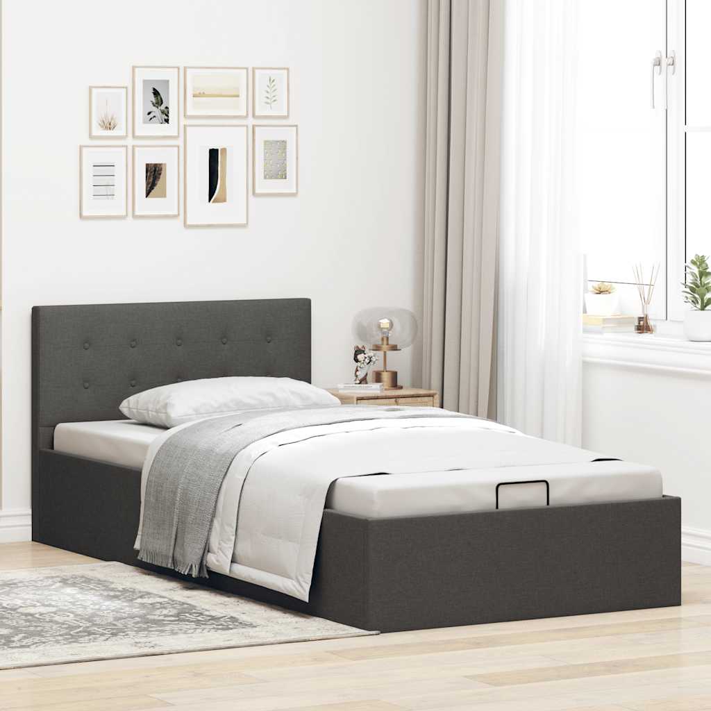 Bedframe met hydraulische opslag stof donkergrijs 90x200 cm is nu te koop bij PeponiXL, paradijselijk wonen!