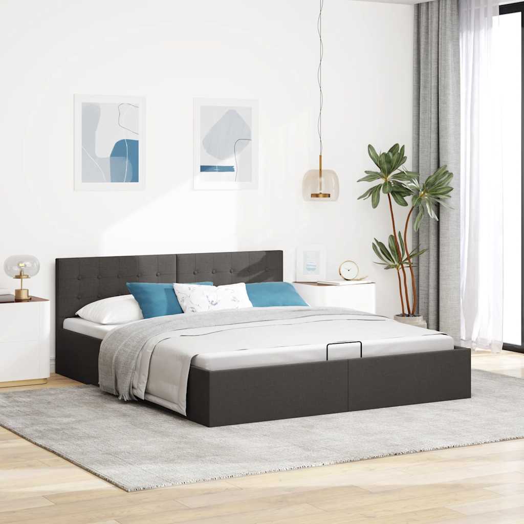 Bedframe met hydraulische opslag stof donkergrijs 160x200 cm is nu te koop bij PeponiXL, paradijselijk wonen!
